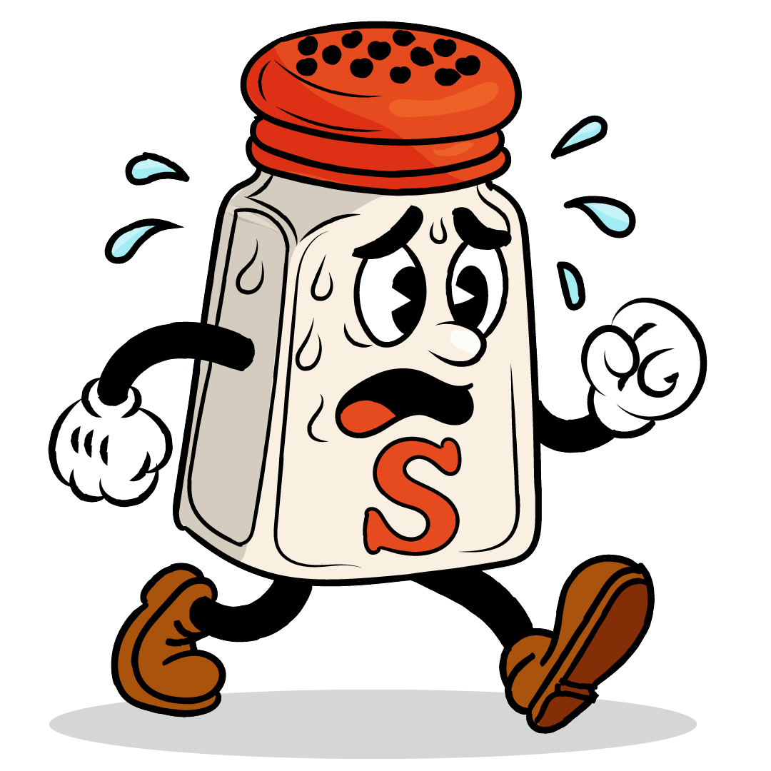 Cartoon salt shaker sweating while running